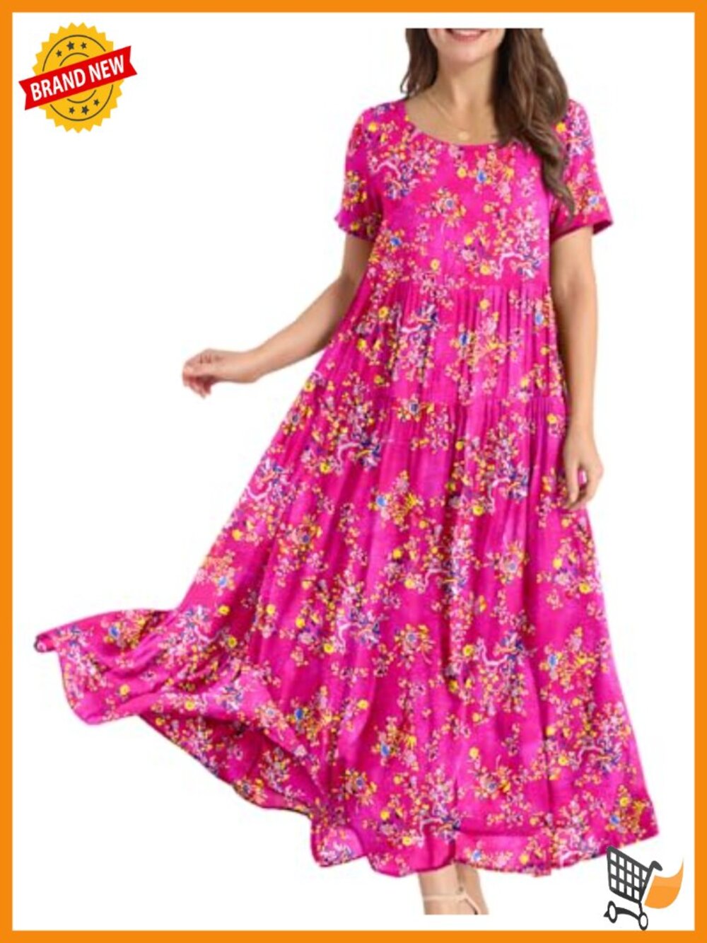 Women's Bohemian Floral Maxi Dress with Pockets Swing Summer Beach